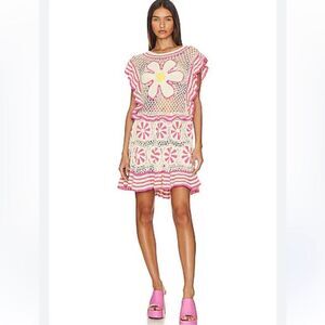 NWT Celia B Pacific Crochet Dress Swim CoverUp Large Revolve